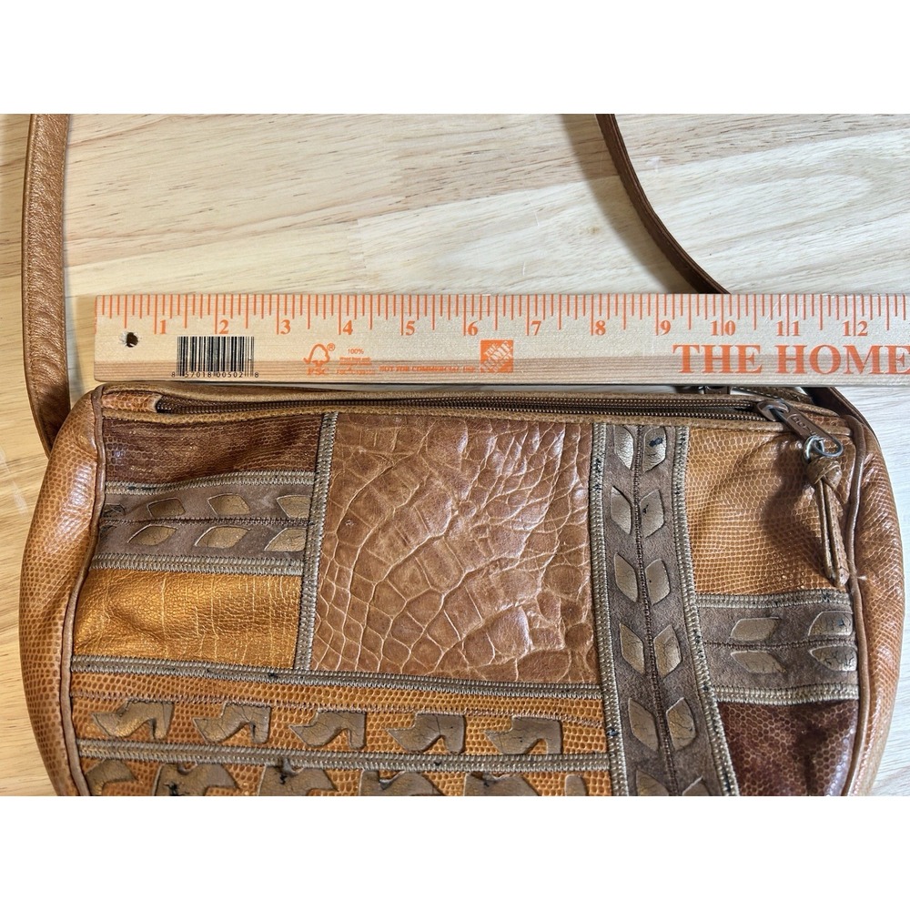 VTG SHARIF leather Snake/alligator/Geometric Texture crossbody Tan/browns 80's - Picture 11 of 15